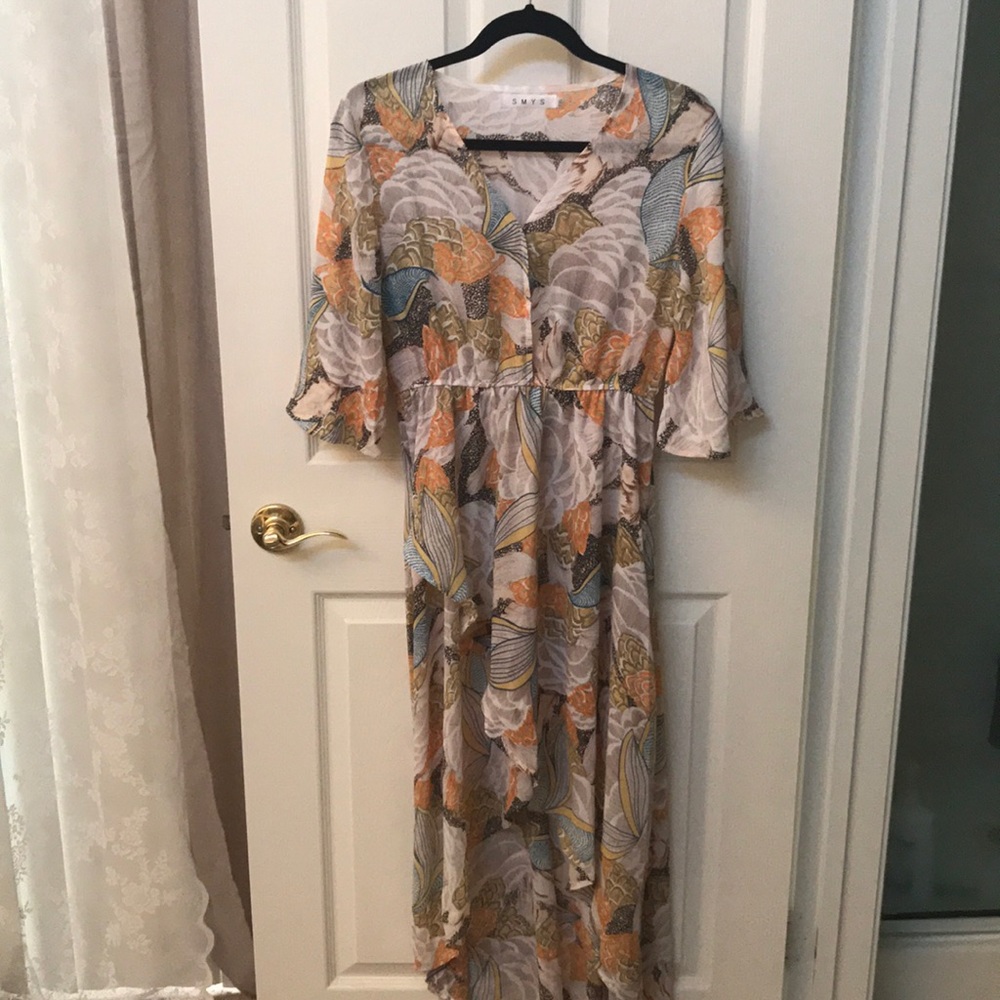 Colorful flowy high-low dress